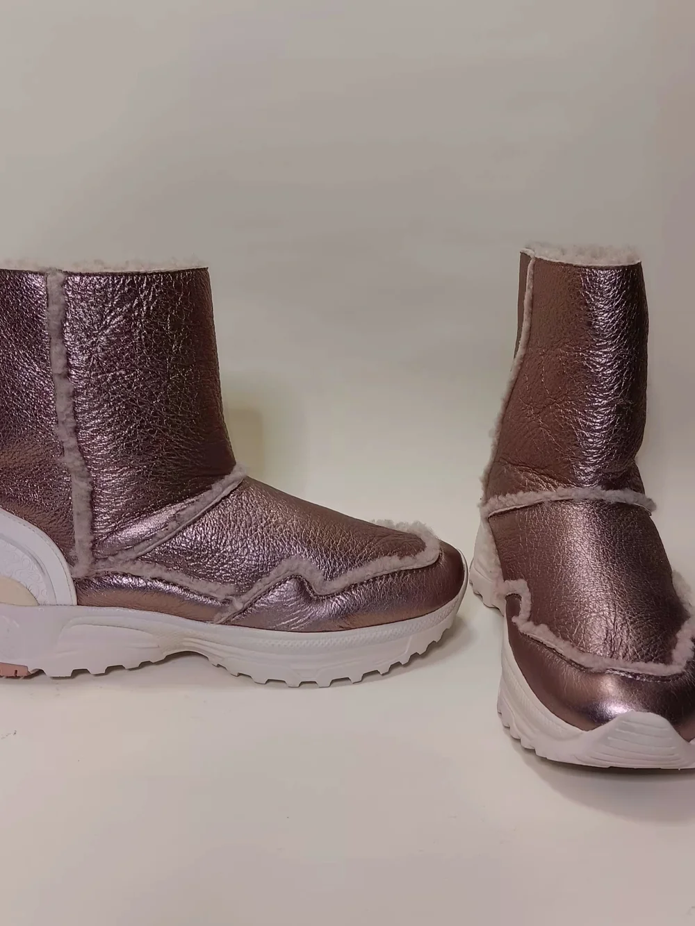 Coach Metallic Rose Gold Shearling Winter Boots